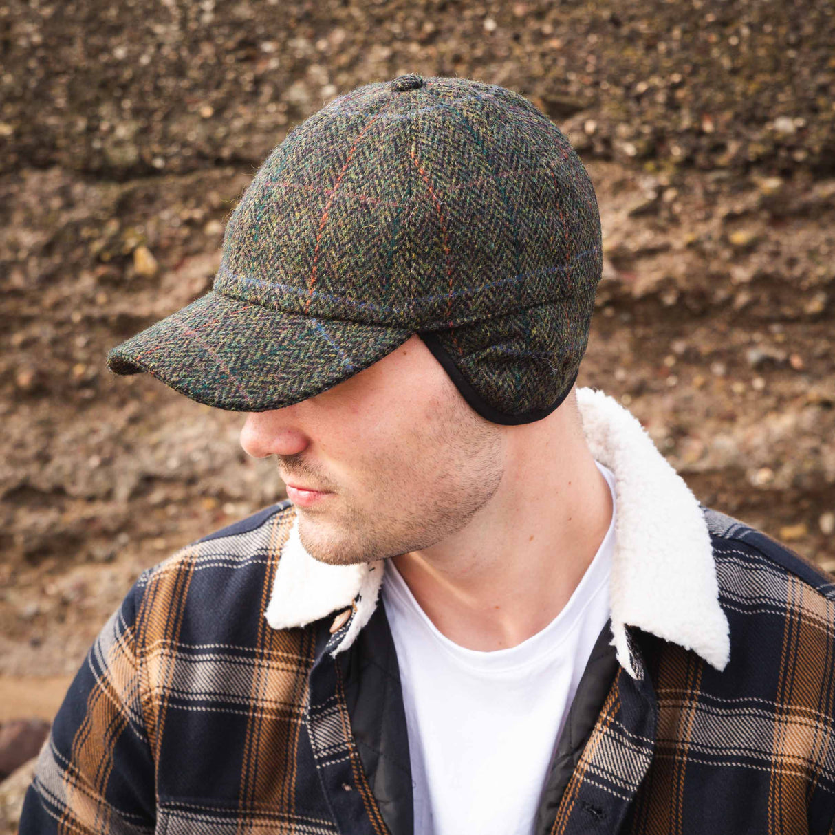 Tweed Baseball Style Cap with Earflaps