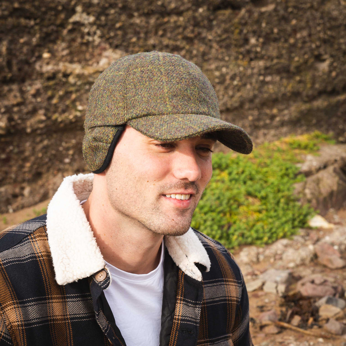 Tweed Baseball Style Cap with Earflaps