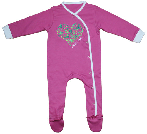 Children's Pink Onesie with Green Shamrocks Heart