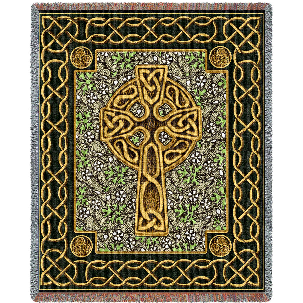 Irish Celtic Cross Throw Blanket With Fringe