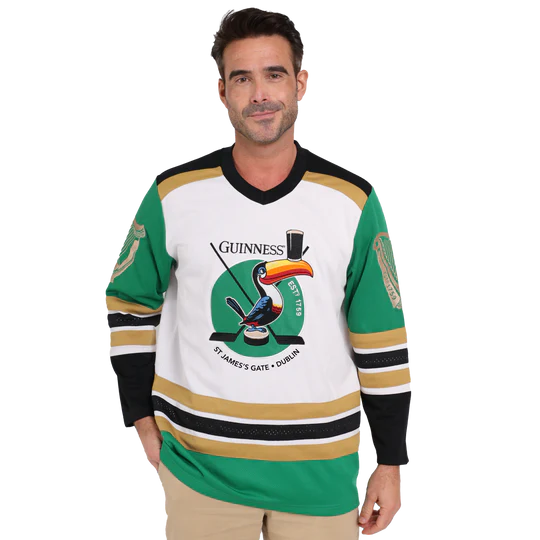 Guinness White and Green Toucan Hockey Jersey