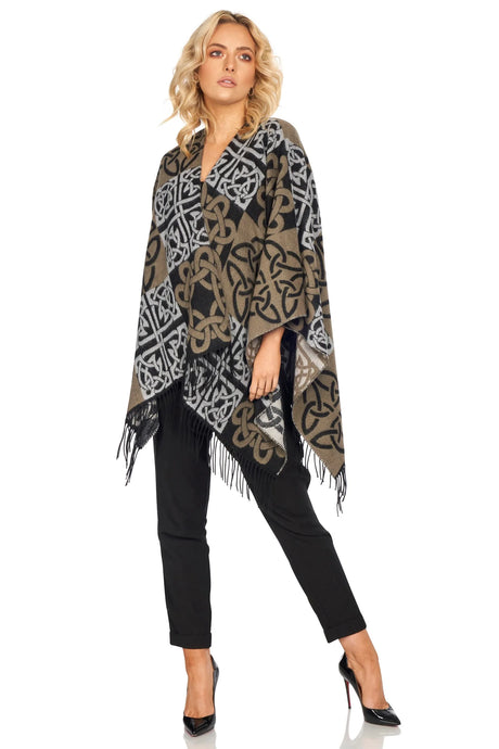 Women's Celtic Knotwork Fringed Shawl