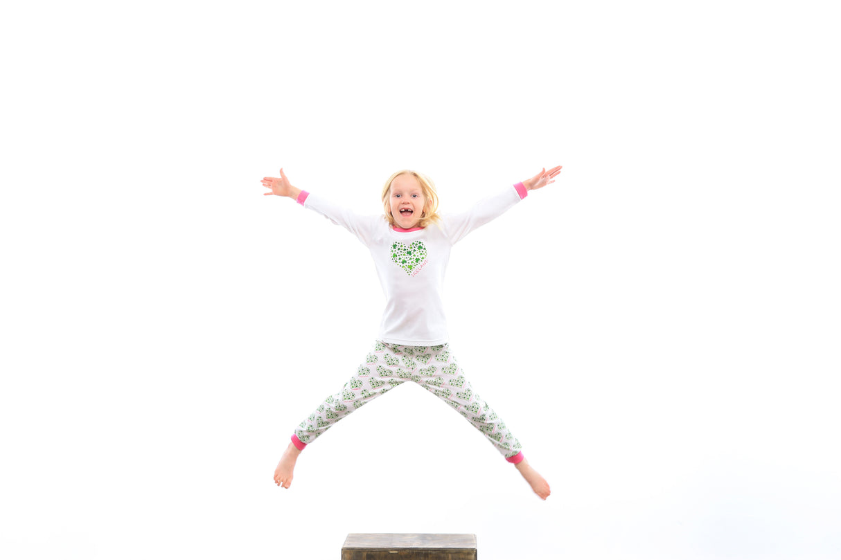 Children's Ireland Pink and Green Shamrock Heart Pajamas