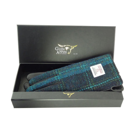 Women's Harris Tweed and Black Leather Gloves - Boxed