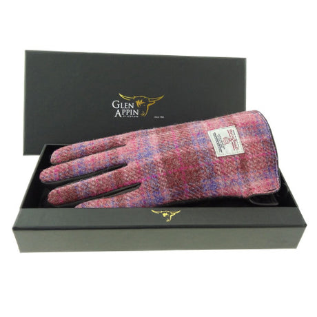 Womens Harris Tweed and Brown Leather Gloves - Gift Boxed