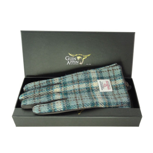 Womens Harris Tweed and Brown Leather Gloves - Gift Boxed