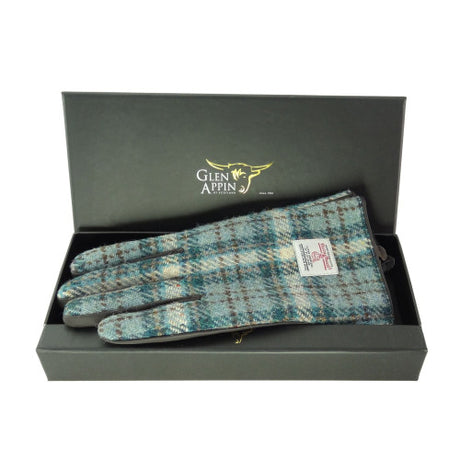 Womens Harris Tweed and Brown Leather Gloves - Gift Boxed