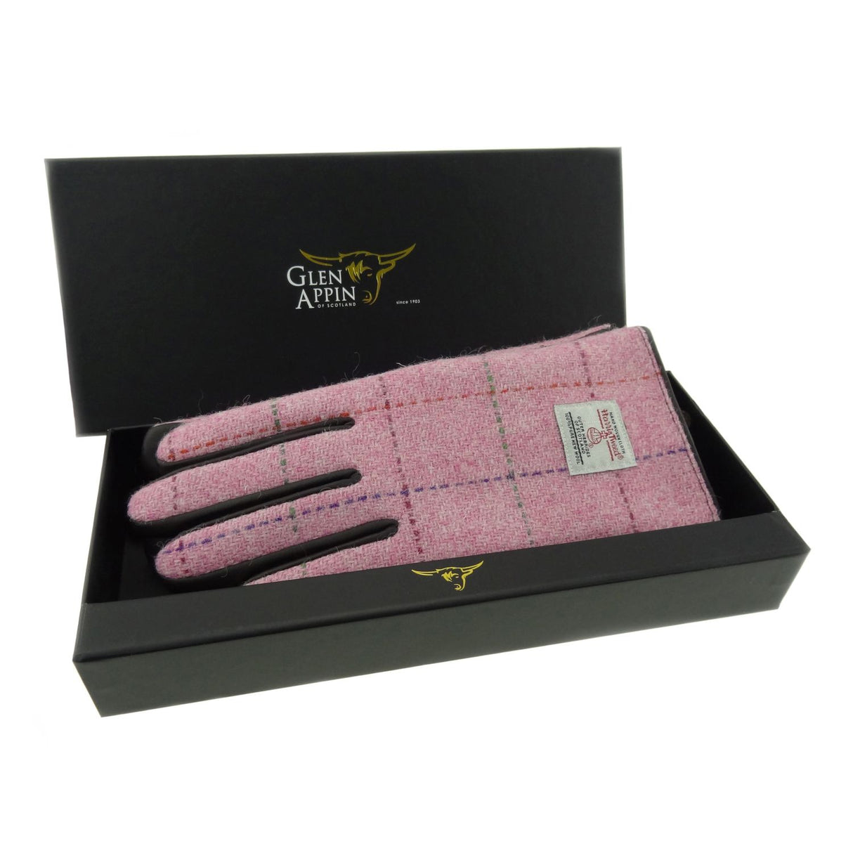 Womens Harris Tweed and Brown Leather Gloves - Gift Boxed