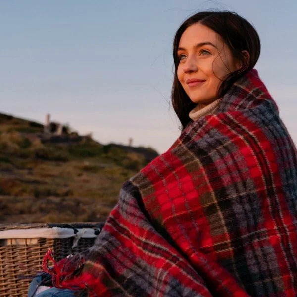 Large Irish Picnic Blanket - Scarlet Denim Plaid