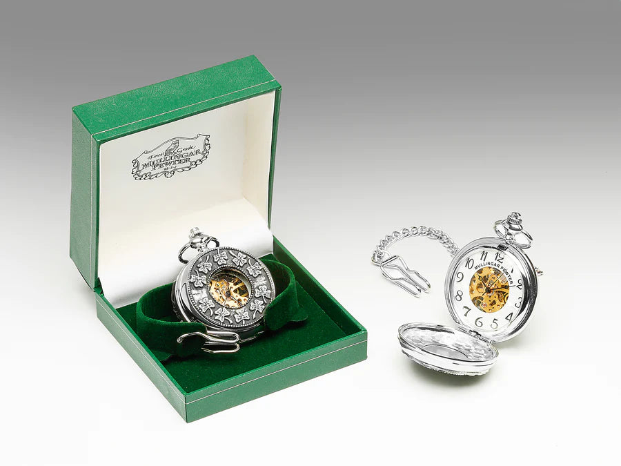 Mechanical Pocket Watch with Shamrocks Design by Mullingar Pewter