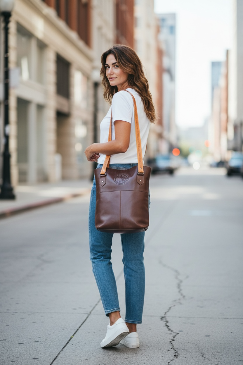 Ladies Leather Tote Bag - Brown