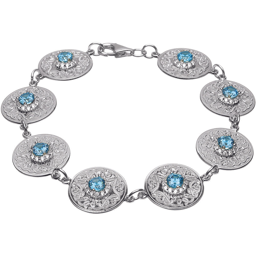 Celtic Warrior Bracelet with Swiss Blue and CZ Stones