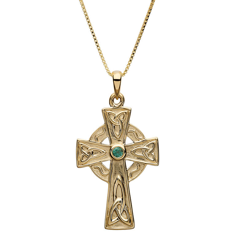 10P658 - 10K Trinity .Gold Cross Set With Real Emerald by Shanore