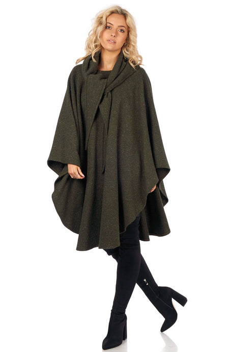 Women's moss green donegal tweed knee length cape by Jimmy Hourihan, Dublin, Ireland