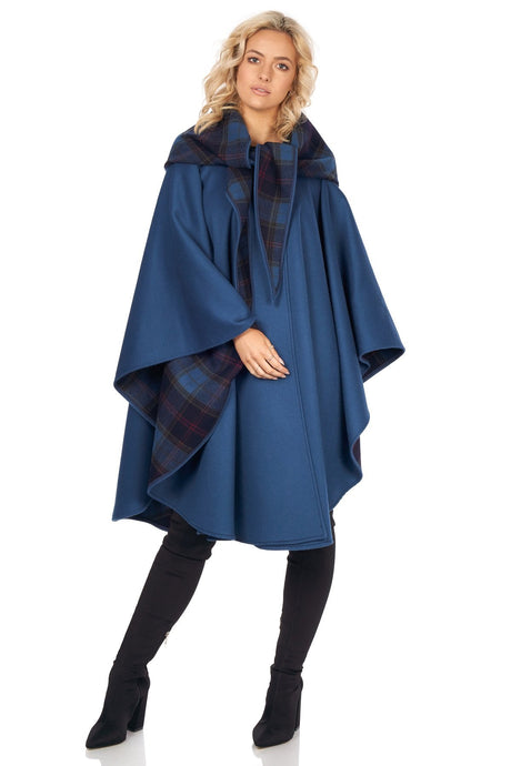 Teal color women's knee length wool cape by Jimmy Hourihan, Dublin, Ireland