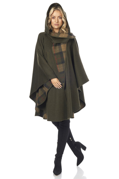 Moss green color women's knee length wool cape by Jimmy Hourihan, Dublin, Ireland