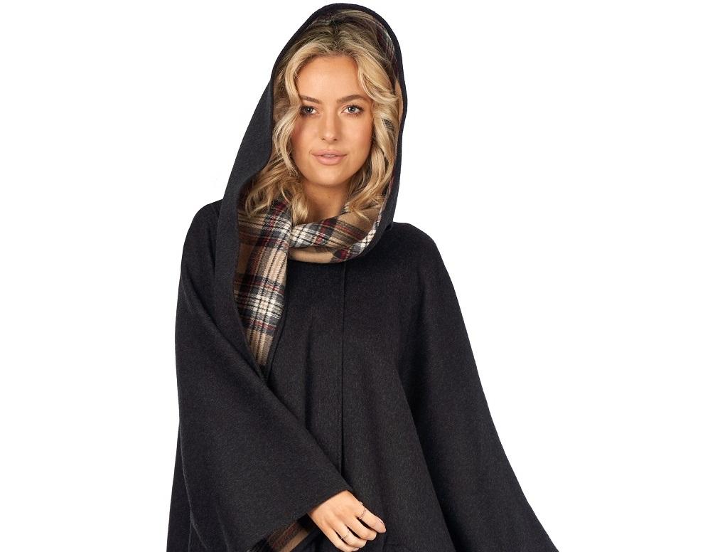 Charcoal color women's knee length wool cape by Jimmy Hourihan, Dublin, Ireland