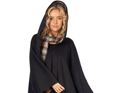 Charcoal color women's knee length wool cape by Jimmy Hourihan, Dublin, Ireland