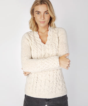 Women's Wool & Cashmere Horseshoe Cable V-Neck Sweater