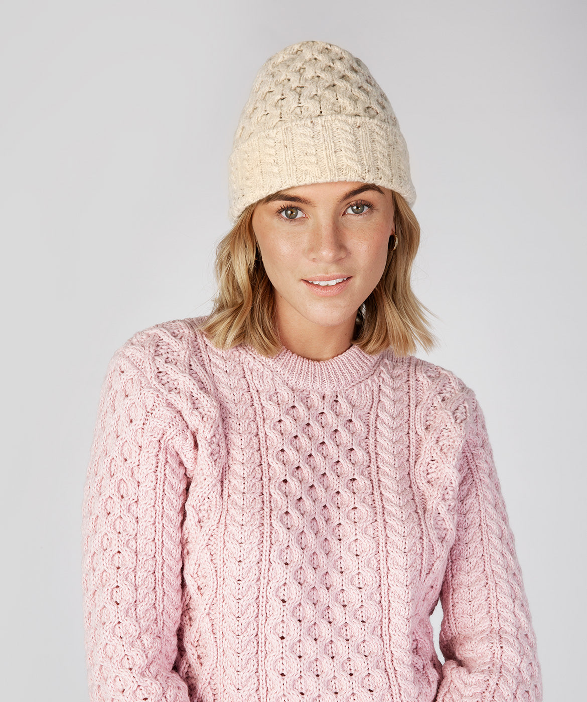 Merino and Cashmere Luxe Aran Beanie Hat