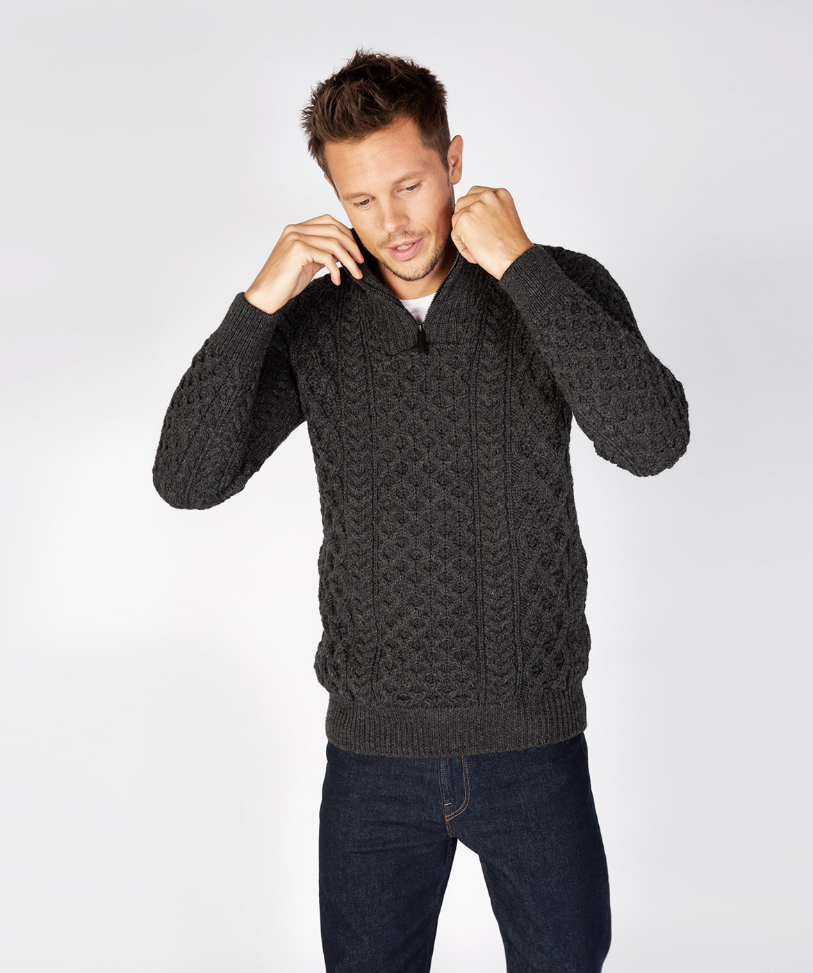 Men's Aran Knit 1/4 Zip Sweater