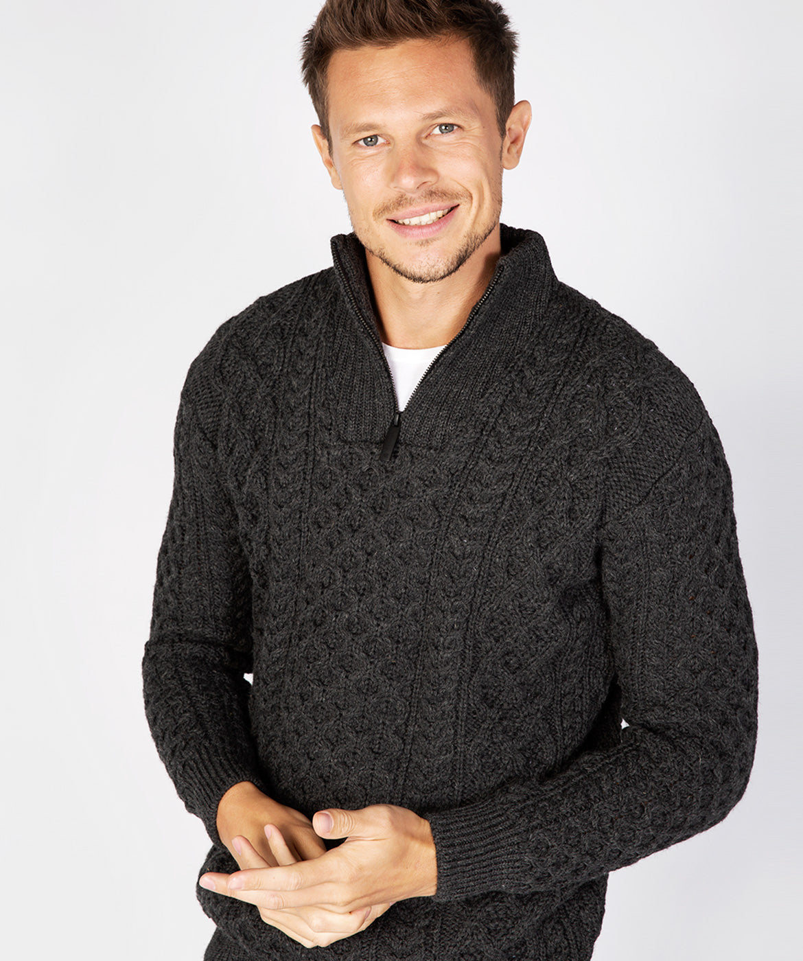 Men's Aran Knit 1/4 Zip Sweater