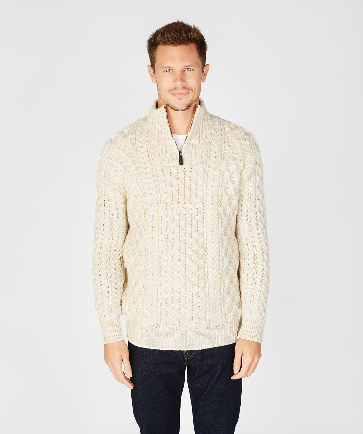 Men's Aran Knit 1/4 Zip Sweater