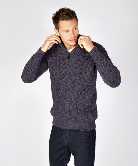 Men's Aran Knit 1/4 Zip Sweater