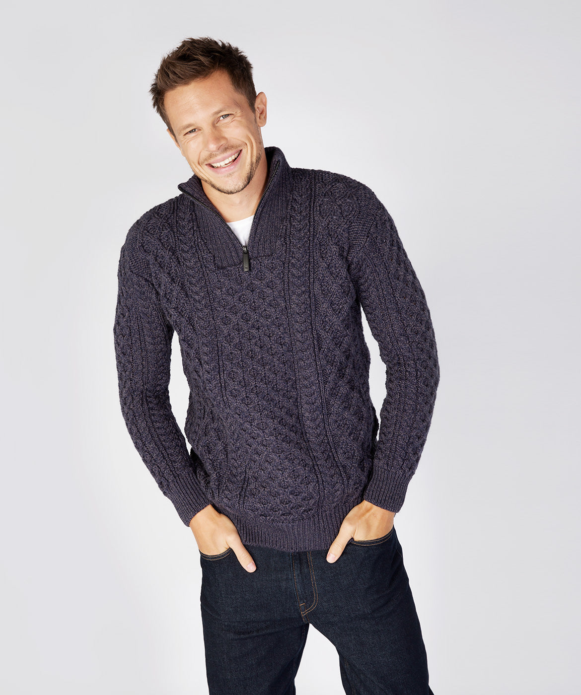 Men's Aran Knit 1/4 Zip Sweater