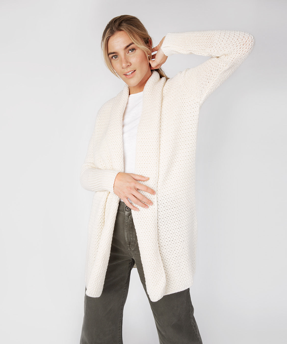 Women's Merino Wool Textured Long Cardigan