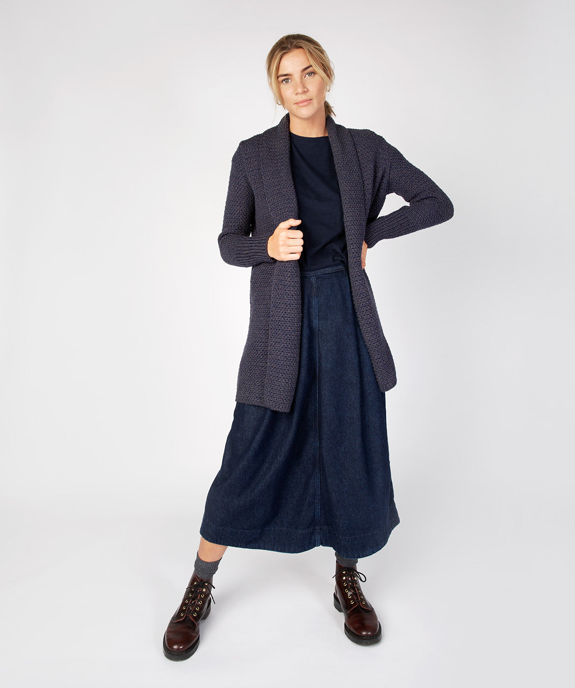 Women's Merino Wool Textured Long Cardigan