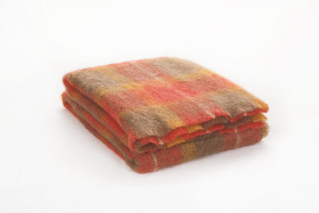 Large Plaid Brushed Mohair Irish Throw Blanket