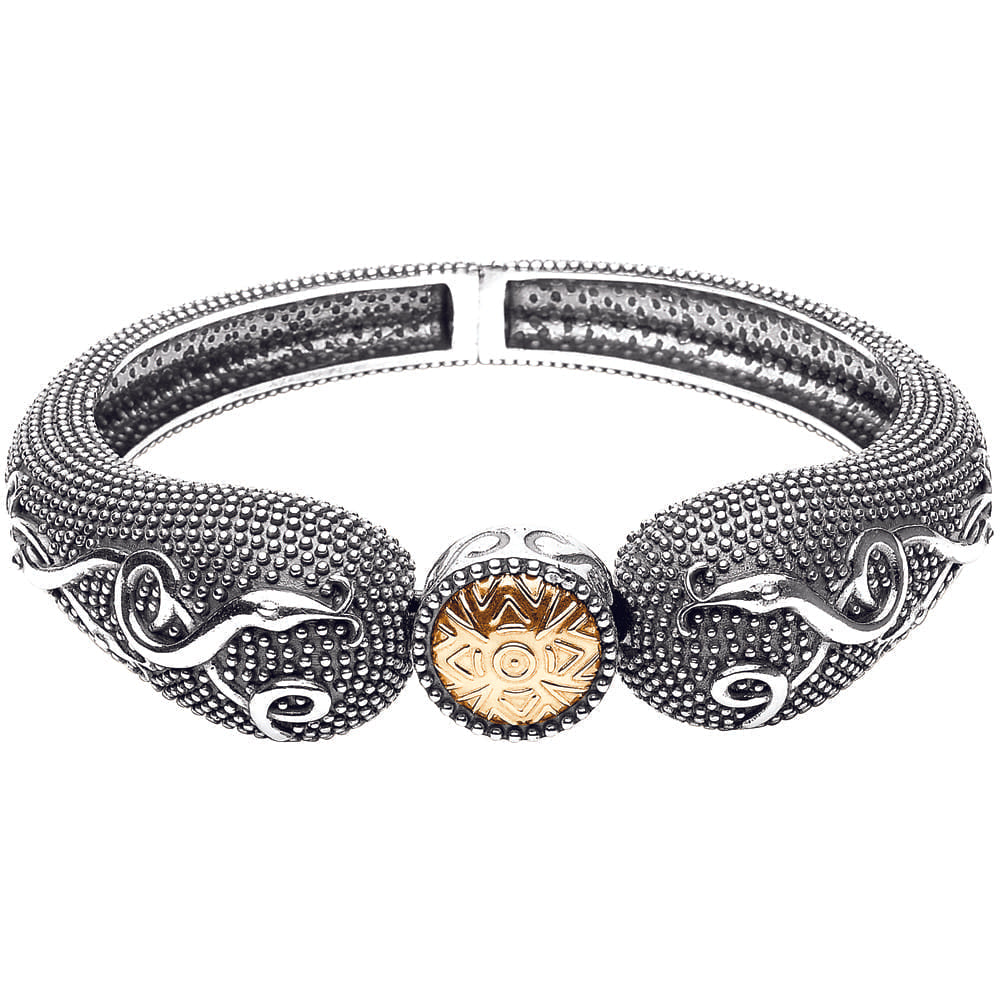 Wood Quay Raised Bangle with 18K Gold Beading