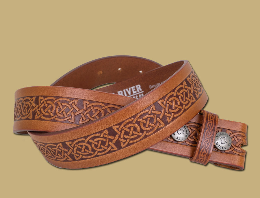 Book of Kells Knotwork Pattern Brown Leather Belt