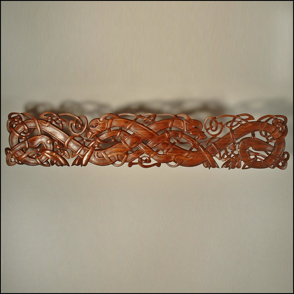 Book of Kells Intertwined Hounds Wood Carving