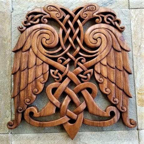Blue Frogs Company - Double Headed Raven Celtic Wood Carving CM-42