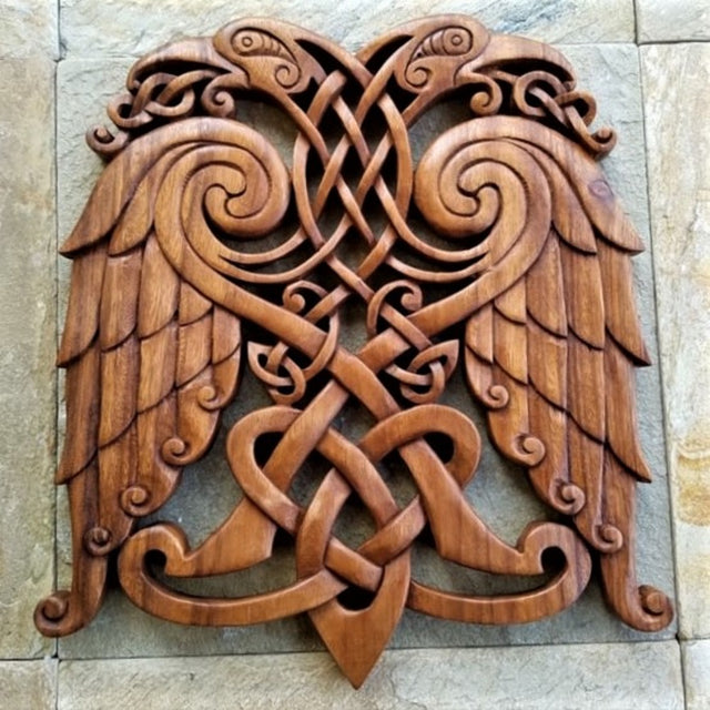 Blue Frogs Company - Double Headed Raven Celtic Wood Carving CM-42