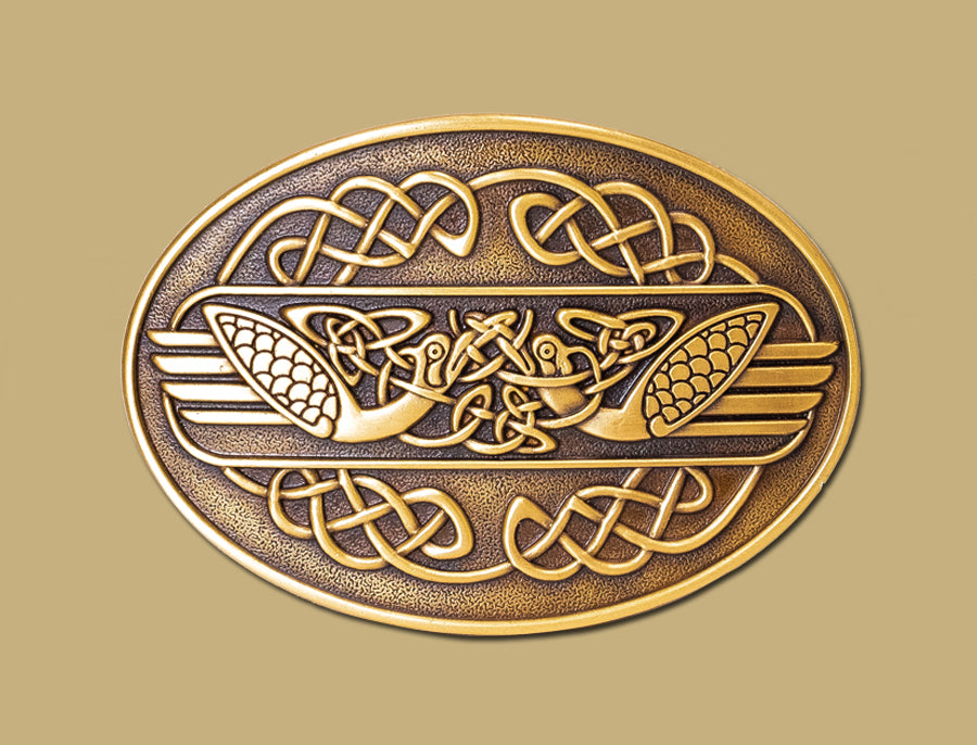 Celtic Birds Brass Finish Belt Buckle