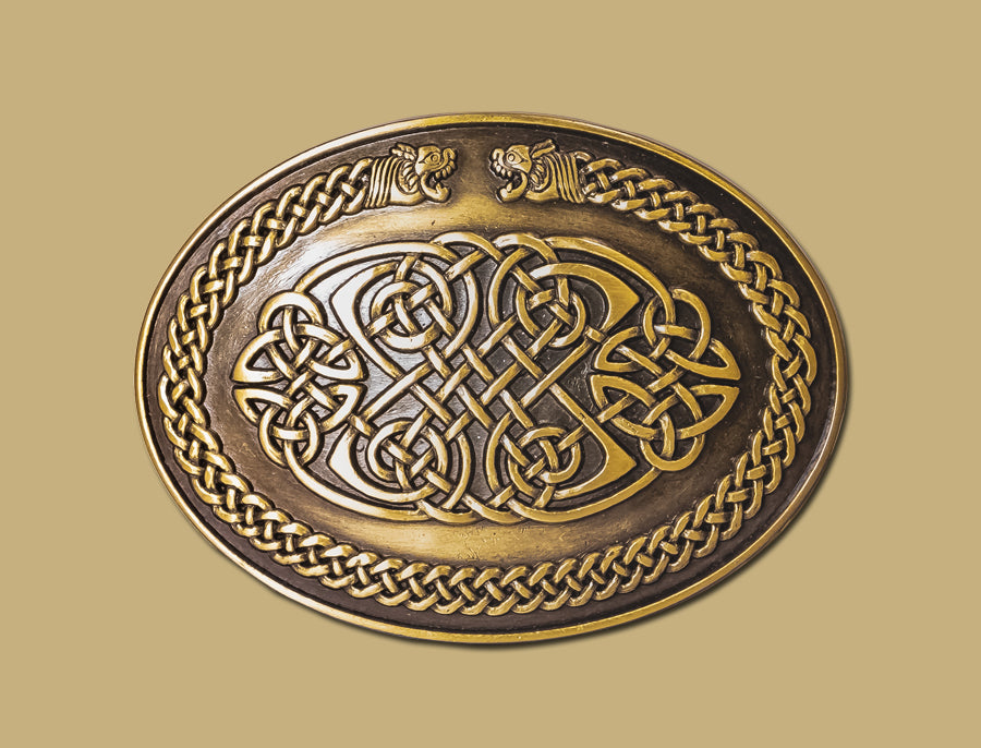 Celtic Hounds Brass Finish Belt Buckle