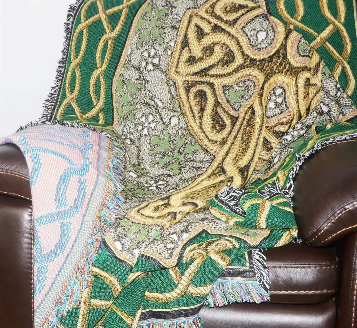 Irish Celtic Cross Throw Blanket With Fringe