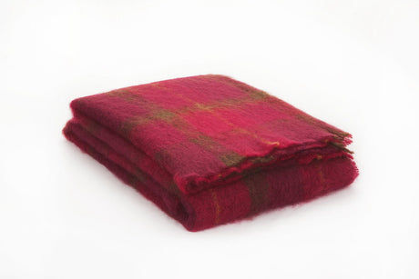 Large Plaid Brushed Mohair Irish Throw Blanket