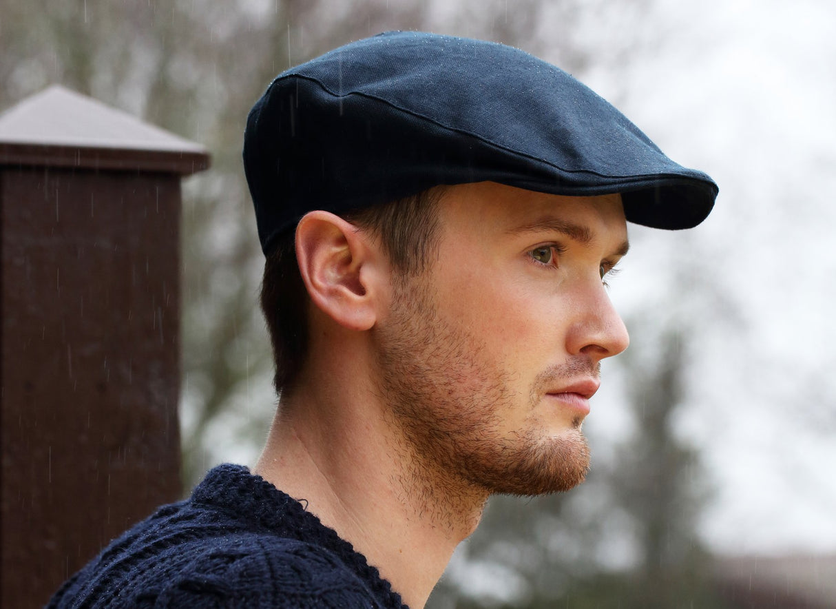 Man wearing an Irish Linen Donegal Touring Cap by Hanna Hats