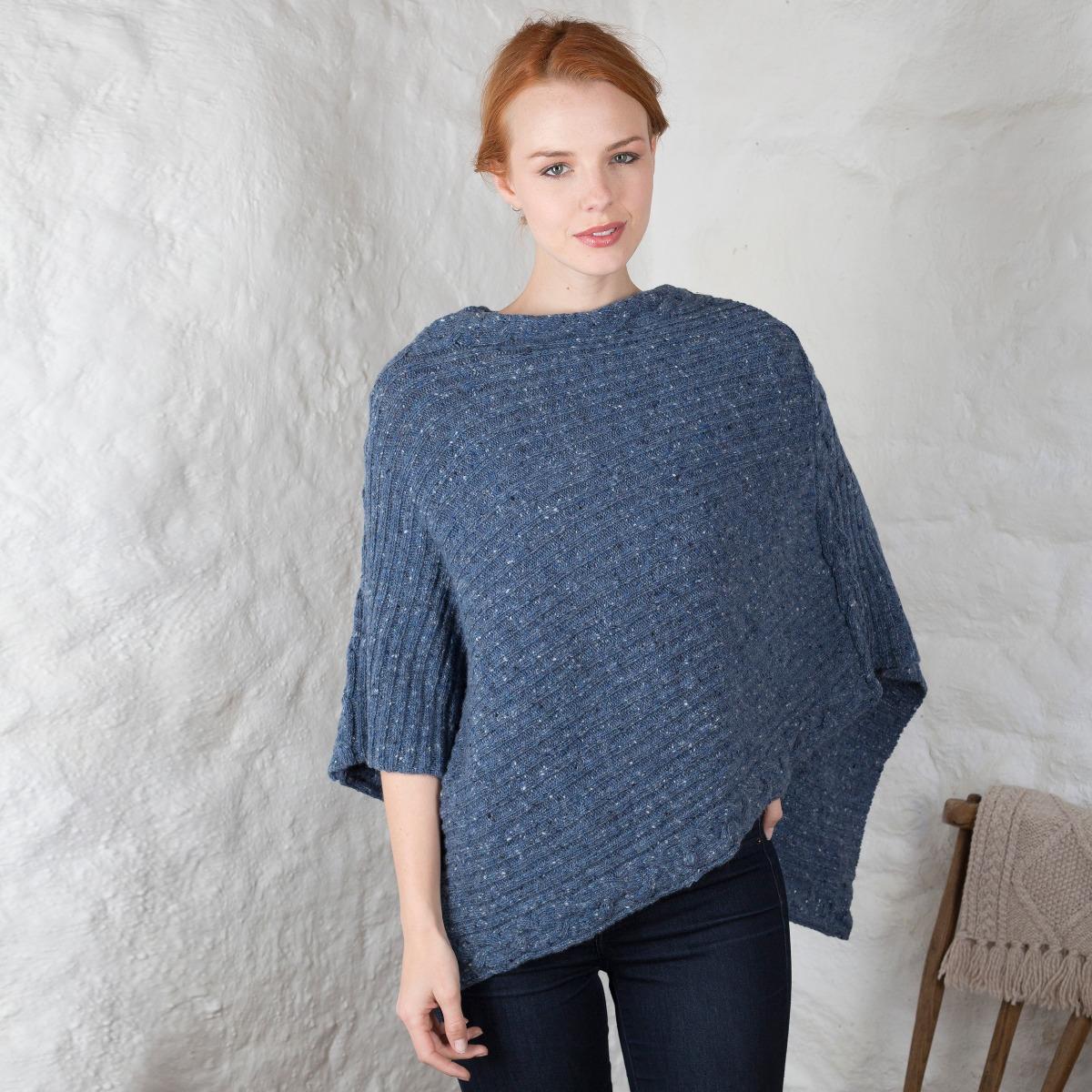 Women's Merino Wool Kilcar Ribbed Cable Poncho