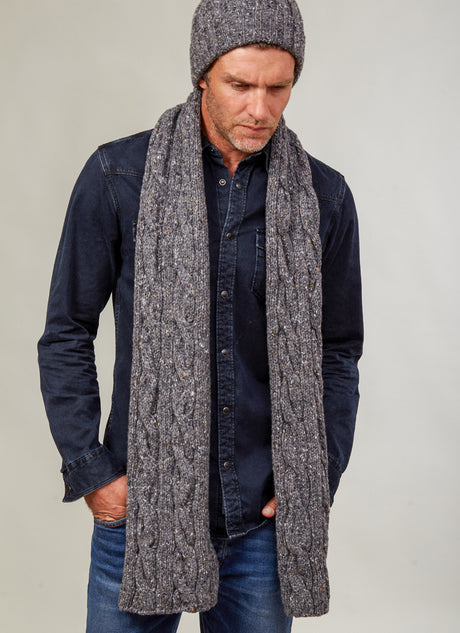 Fisherman 100% Merino Wool Mens Scarf - Grey Flecks