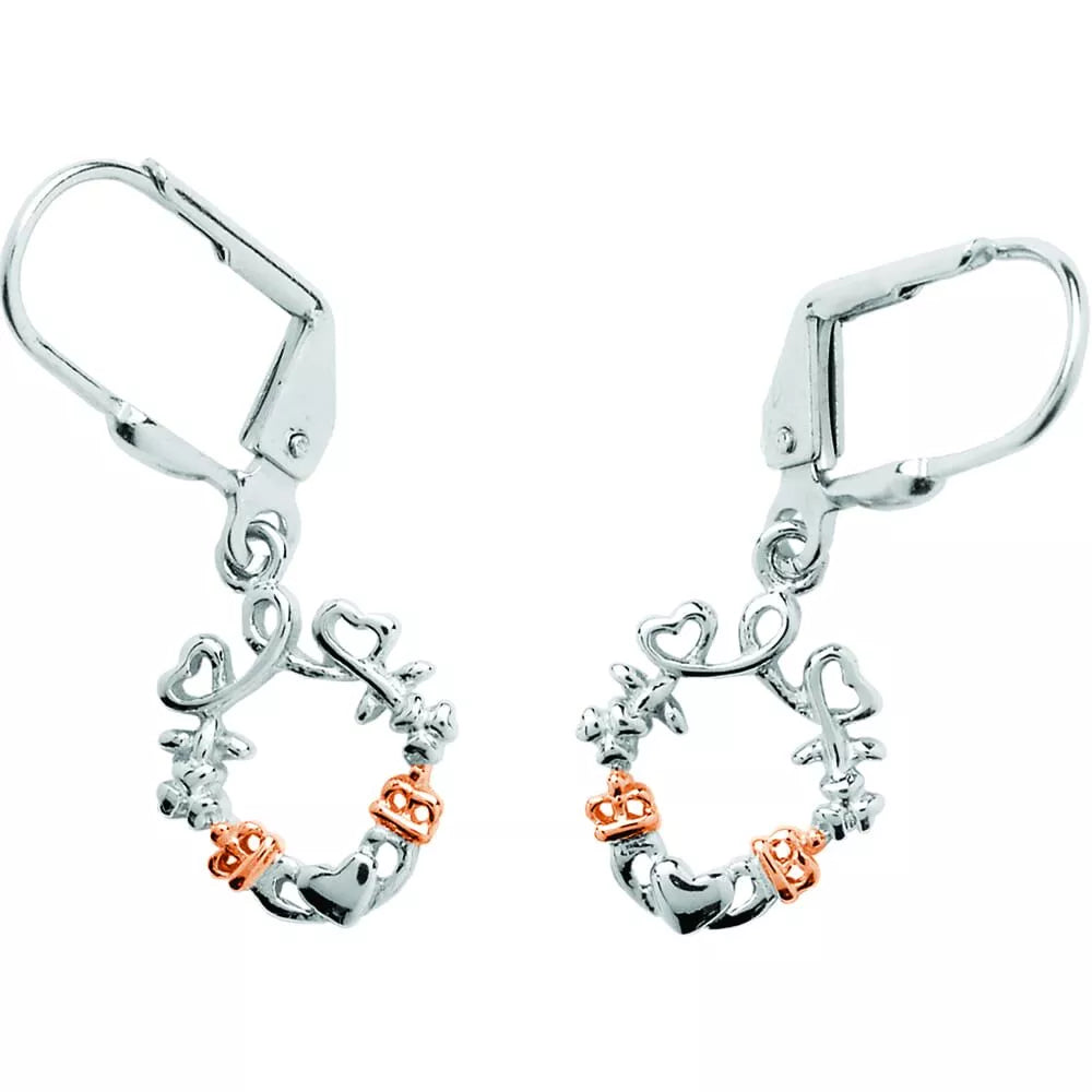 Heart Shamrock Claddagh Earrings