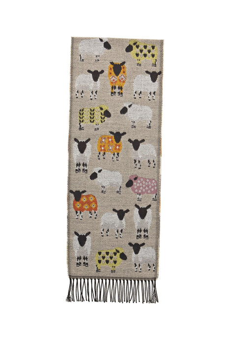 Oatmeal scarf with multiple sheep design motif by Jimmy Hourihan, Dublin, Ireland