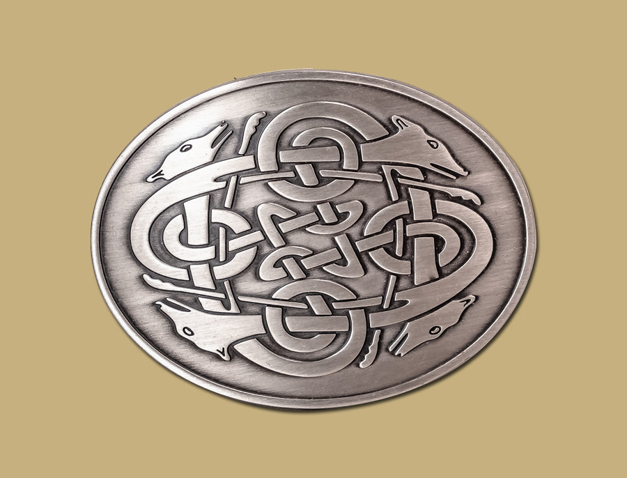 Four Celtic Hounds Pewter Belt Buckle