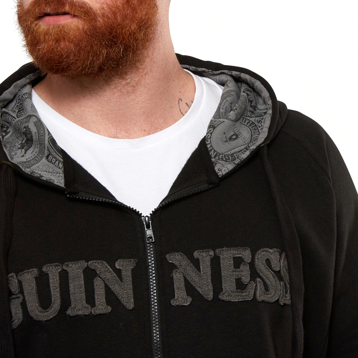 Guinness Vintage Black and Grey Label Lined Hoodie