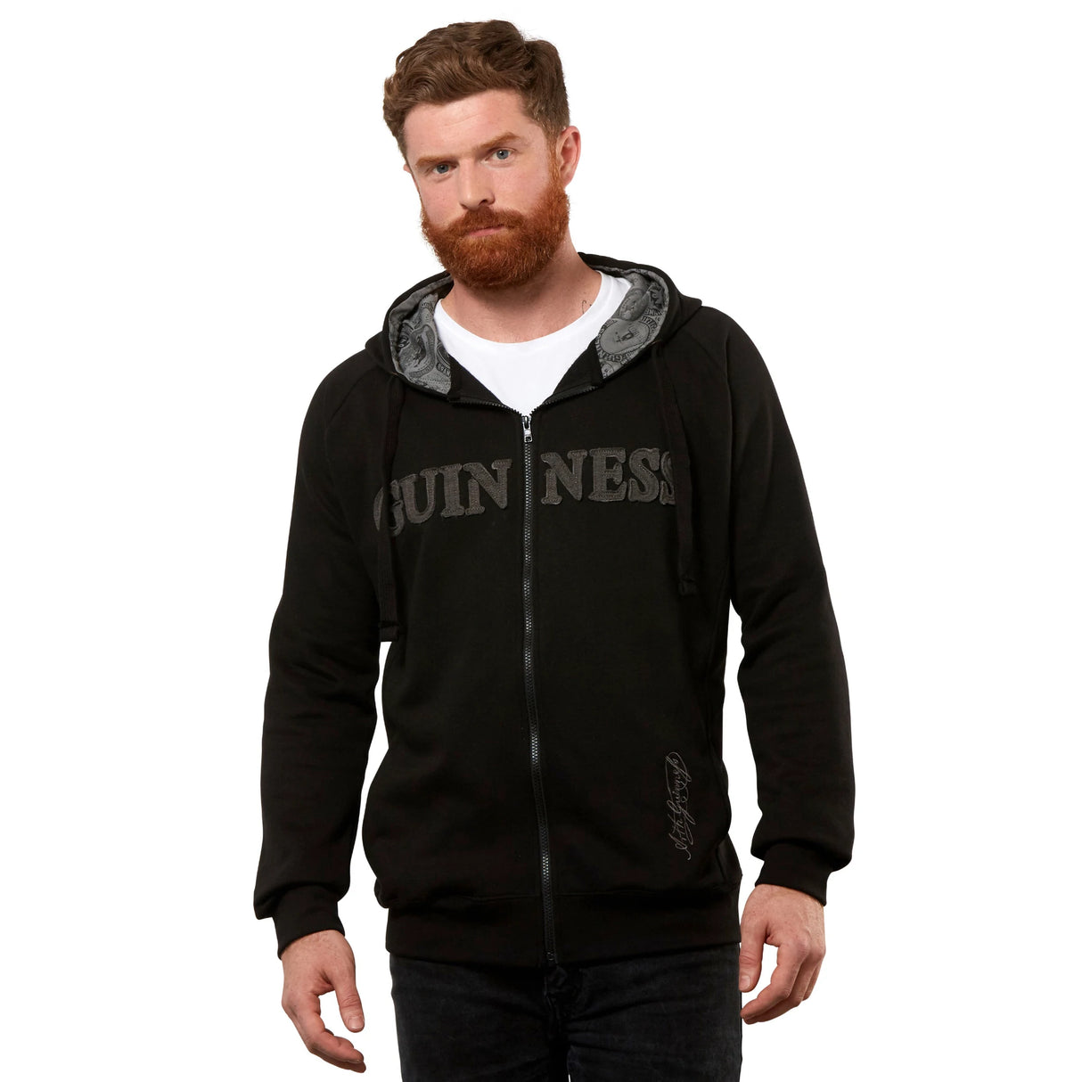 Guinness Vintage Black and Grey Label Lined Hoodie