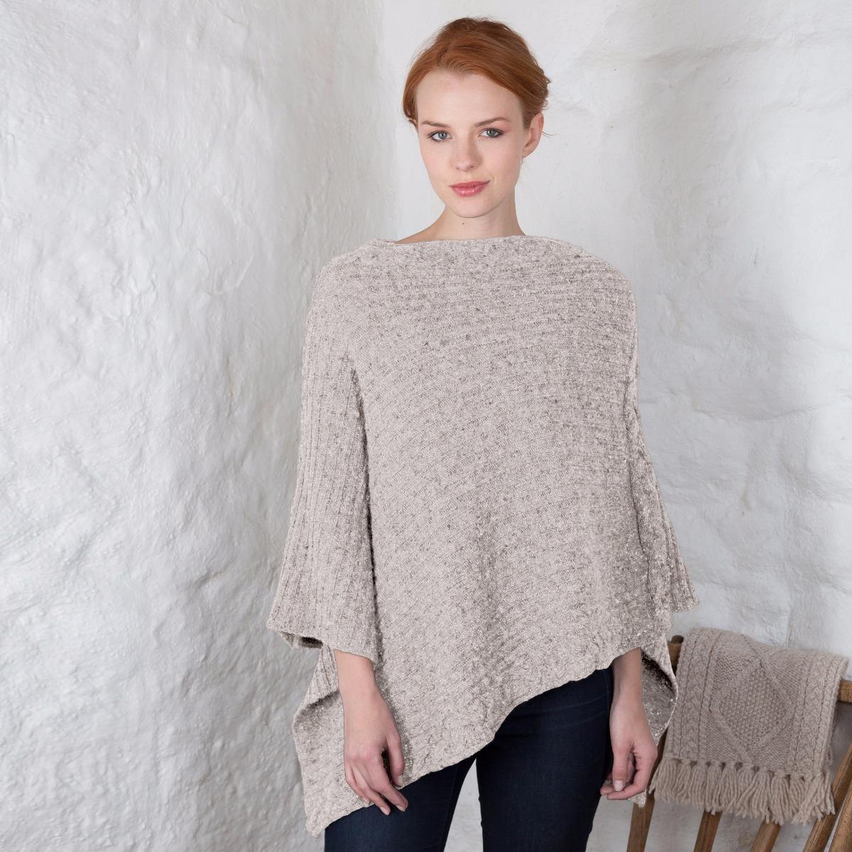 Women's Merino Wool Kilcar Ribbed Cable Poncho